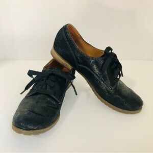 Naya Tiber Oxford Flats Black Metallic Textured Leather Lace Up Size 5